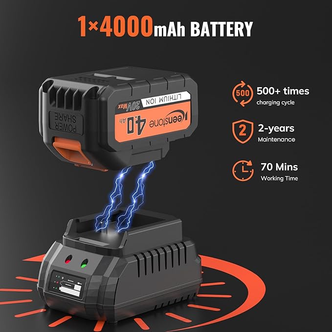 Keenstone Leaf Blowers Cordless, 20V Electric Blower 450CFM with 4.0Ah Battery Powered and Charger, Stepless Speed Control, One-Handed Operated Lightweight Blowers for Patio, Lawn Care, Yard Cleaning