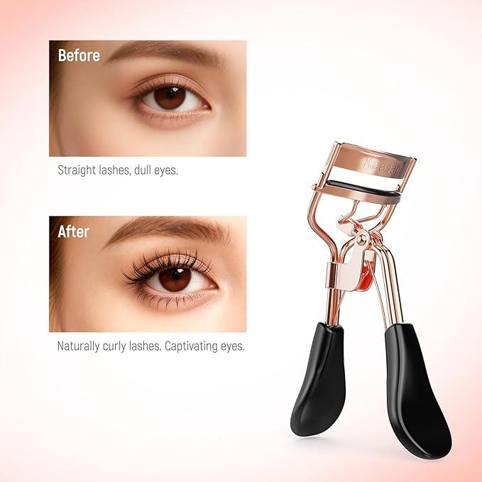 Kaasage Eyelash Curler for Lift and Curl, Professional Stainless Steel Makeup Eyelash Tool with Ergonomic Handle & 6 Replacement Pads for Long-Lasting Results