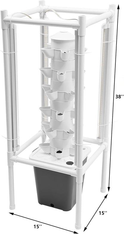 Hydroponic Growing Tower System Kit, 30-Plant Vertical Hydroponics Garden Tower with LED Grow Light, for Outdoor Indoor Herbs Fruits Vegetables Smart Garden Planter Kit