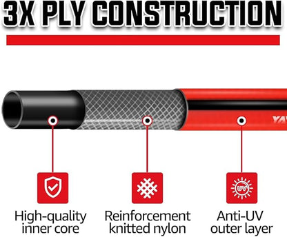 YAMATIC 50FT Garden Hose 5/8 Inch Heavy Duty Water Hose 300 PSI with 3/4 Inch GHT Brass Swivel Connectors – Flexible, Kink-Resistant, Leak-Free, All-Weather Use