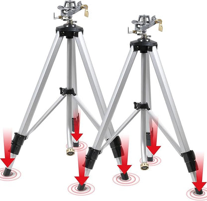 YAMATIC 2 Pcs Impact Sprinkler on Adjustable Tripod Base, 360 Degree Large Area, Heavy Duty Adjustable Pulsator Sprinkler for Lawn, Yard and Grass Irrigation, Spray up to 20-90ft