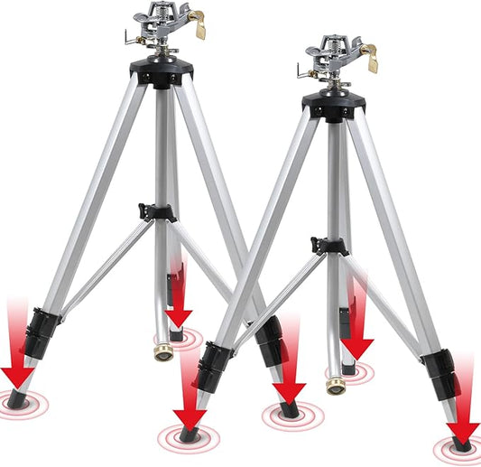 YAMATIC 2 Pcs Impact Sprinkler on Adjustable Tripod Base, 360 Degree Large Area, Heavy Duty Adjustable Pulsator Sprinkler for Lawn, Yard and Grass Irrigation, Spray up to 20-90ft