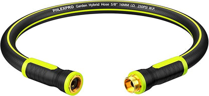 Garden Hose 3FT - PHLEX PRO Water Hose Heavy Duty Premium 5/8'' Rubber 3-Layer, Innovation Flexible Hybrid Lightweight Water Hose, Full Brass Male to Female Fittings