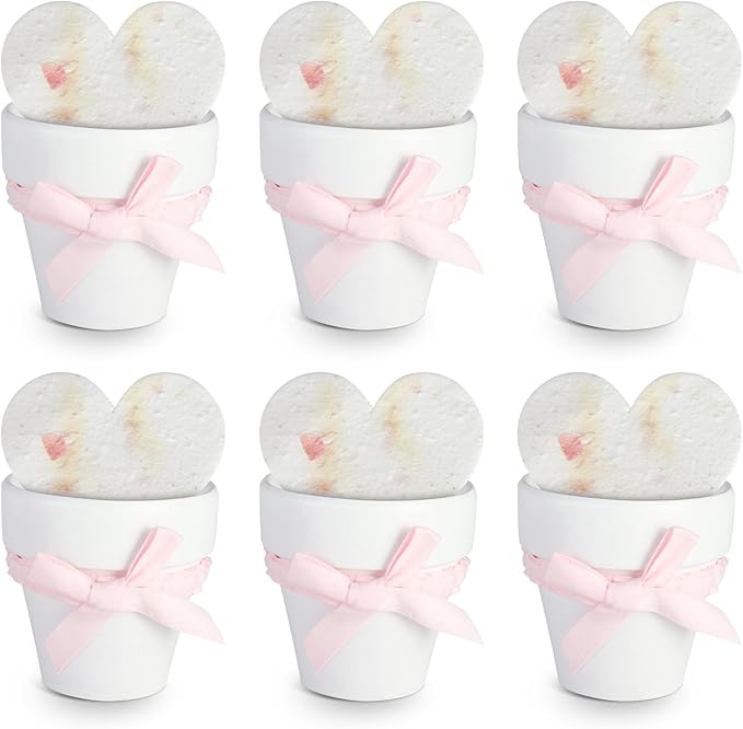 Set of 6 Seed Paper – 6 Pink Hearts & 6 White Pots with Bow for Baby Shower, Gender Reveal, Birthday, & Other Milestone Celebrations