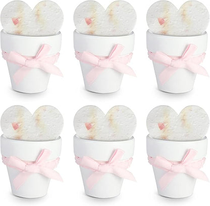 Set of 6 Seed Paper – 6 Pink Hearts & 6 White Pots with Bow for Baby Shower, Gender Reveal, Birthday, & Other Milestone Celebrations