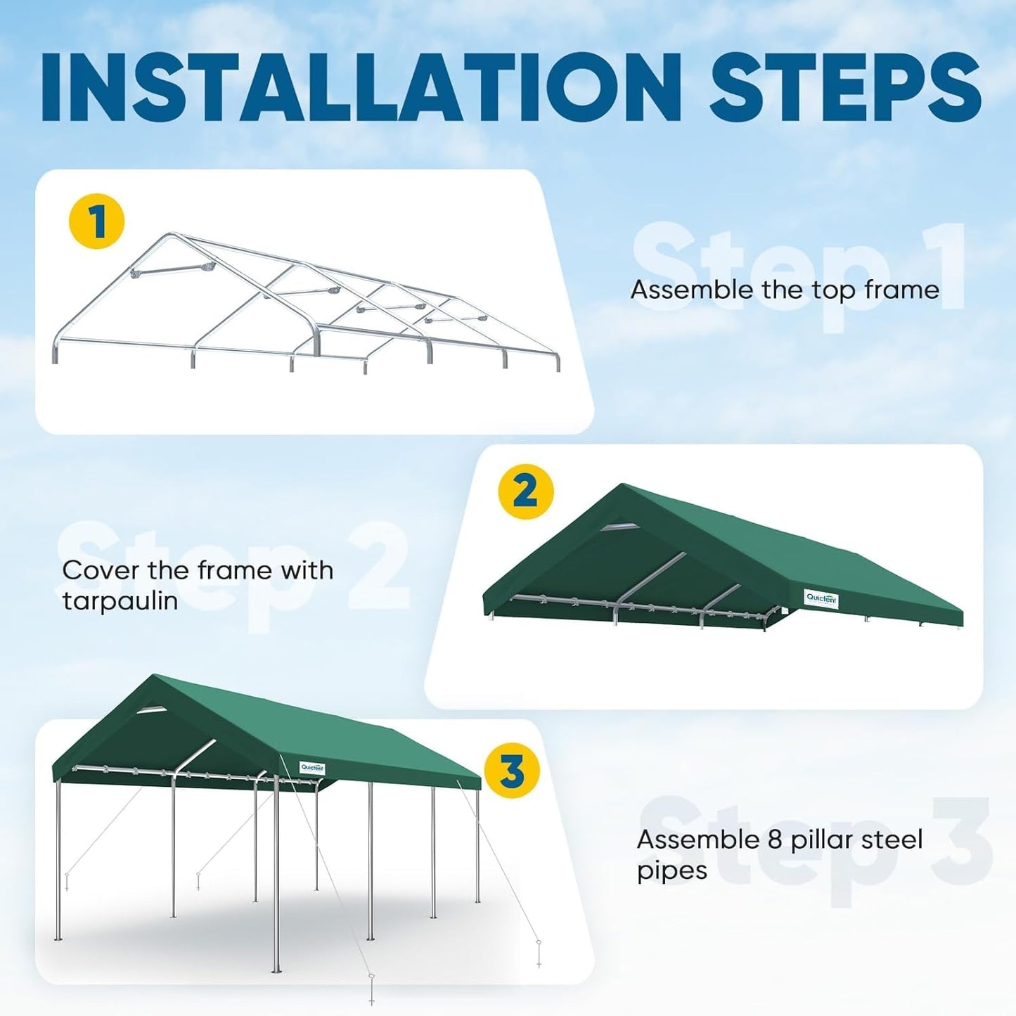 Quictent 10x20 ft Heavy Duty Carport Canopy Galvanized Car Tent Outdoor Garage Boat Shelter with Reinforced Structure, with Hanging Edge - Green