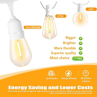 SUFEIMAS 100FT White Outdoor String Lights,IP65 Waterproof 30+2 Plastic LED Bulbs 2700K White Patio String Lights for Outside Porch, Pergola, Backyard, Bistro, Garden,Wedding Lights
