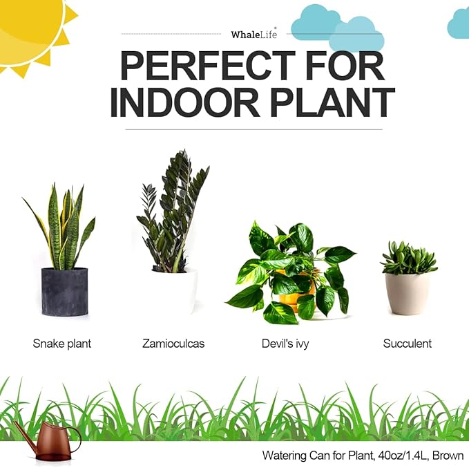 WhaleLife Indoor Watering Can for House Bonsai Plants (1.4L, Brown)