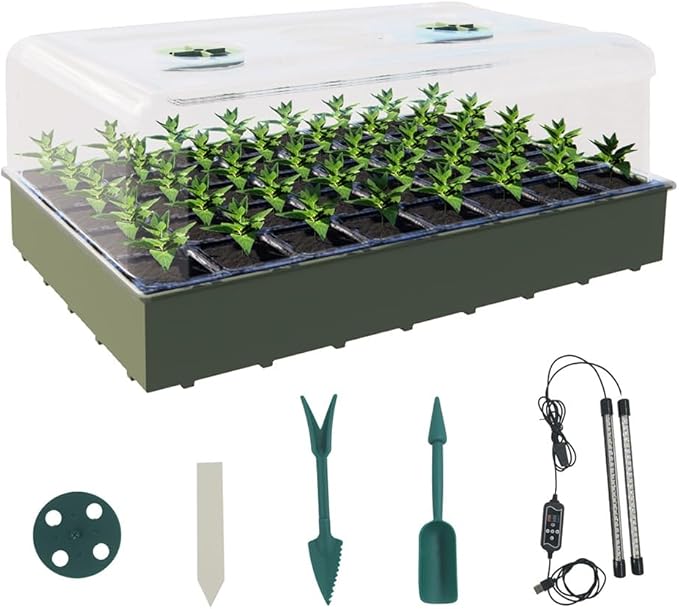 KSONE Seed Starter Tray Kit with Warming Light Strip 40 Cells: Grow Smarter, Faster & Effortlessly with Science-Backed Design for Indoor Greenhouses & Beginner Gardening