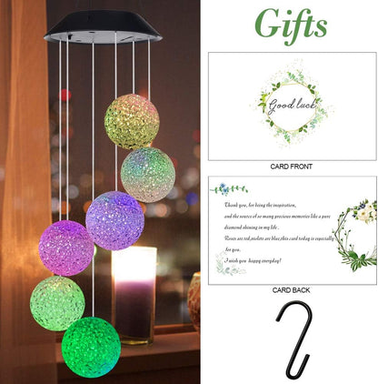 Solar Wind Chime Outside Color Changing Ball Wind Chimes, LED Mobile Solar Lamp for Mom Grandma Waterproof Outdoor Lights for Garden Patio Party Yard Window Decorations