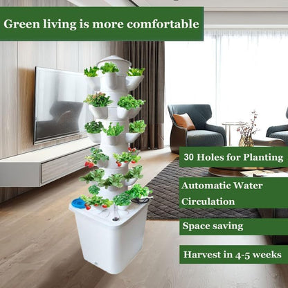 6 Layer 30 Pots Vertical Hydroponic Tower System, Hydroponic Grow Tower Kit with Water Pump & Timer Including & Smart Plug, for Vegetable Herb Fruit, Gardening Lover Plants Grow Kit Tower