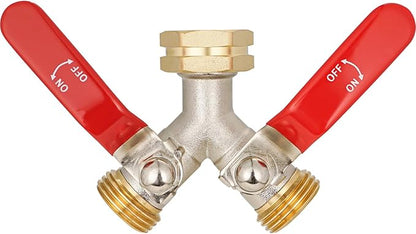 Hose Splitter 2 Way Heavy Duty, Brass Garden Hose Splitter, Faucet 2 Way hose connector, long handle 2 Way Splitter, Outdoor Faucet Splitters, Y Valve 3/4" GHT Thread.