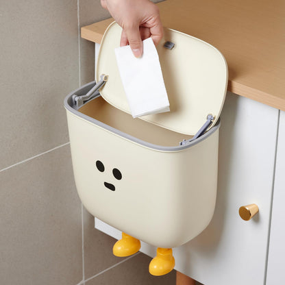 9L Kitchen Compost Bin for Countertop or Under Sink - Hanging Small Trash Can with Lid for Cupboard/Bathroom/Bedroom/Office/Camping, Mountable Indoor Compost Bucket (White)