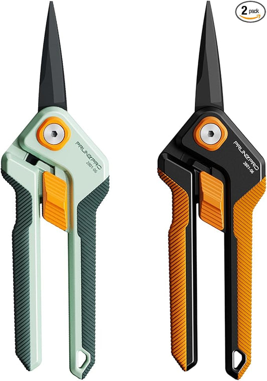 PrunePro Garden Scissors Pruning Shears Sharp Stainless Steel Non-Stick Teflon Coating Blade for Precise Cuts Garden Snip Bonsai Clippers for Plants Rose Flower Green & Orange