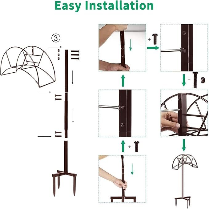 TomCare Garden Hose Holder Detachable Metal Water Hose Holder Hose Hanger Heavy Duty Free Standing Hose Storage Stand for Outside, Bronze