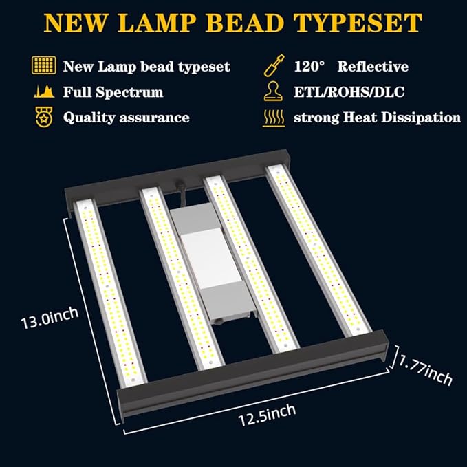 CANAGROW CG1200 LED Grow Light for Indoor Plants 2x2ft Coverage with High Yield Diodes, Sunlike Full Spectrum Dimmable Growing Lamps for Hydroponic Indoor Seeding Veg Bloom Greenhouse(Black)