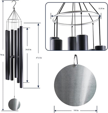 ASTARIN 78 Inch Wind Chimes for Outside with 6 Tubes Tuned Relaxing Melody, Extra Large Wind Chimes Outdoor Deep Tone for Patio, Backyard, Garden, and Outdoor Decor,Black