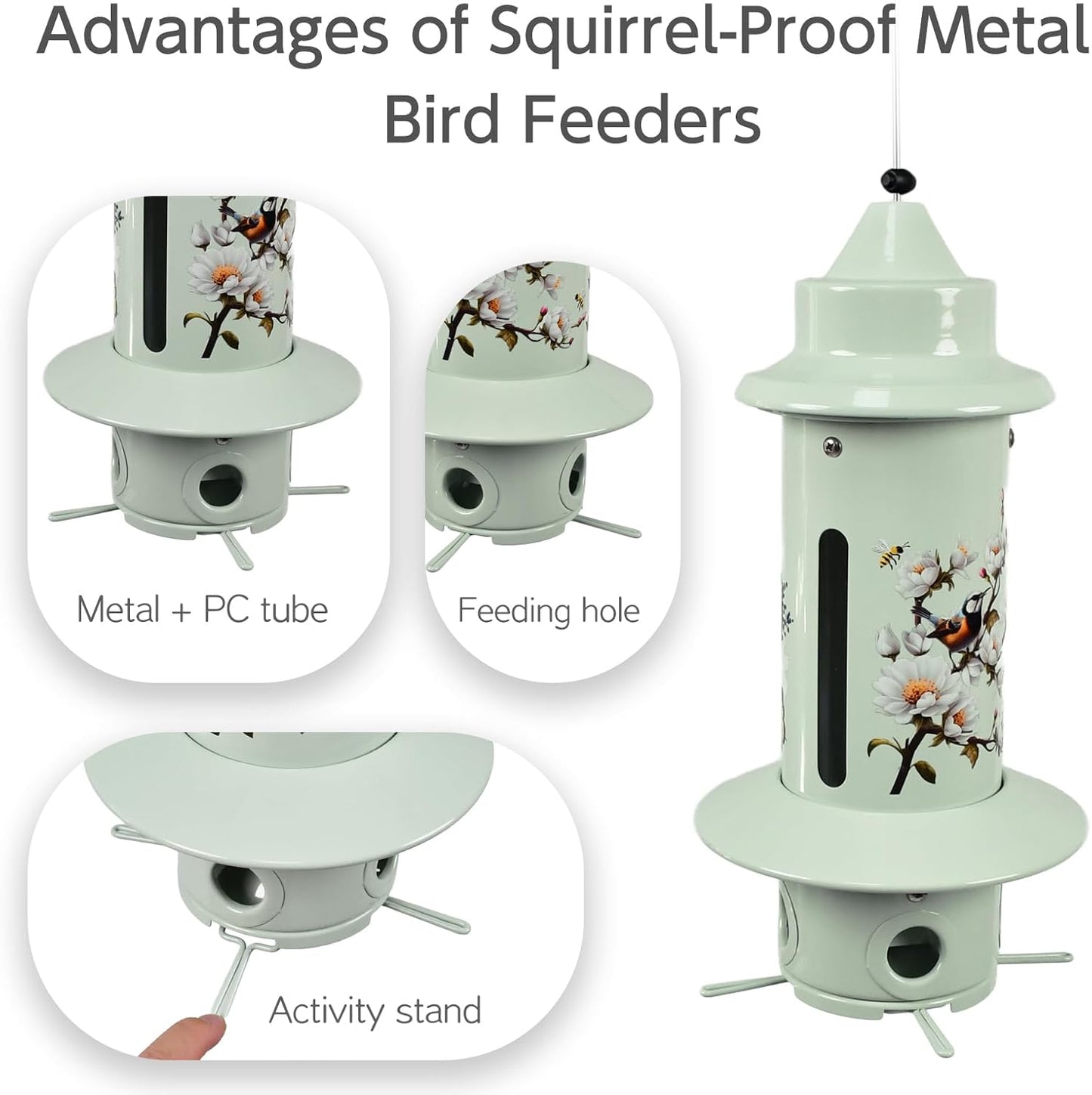 Squirrel Proof Bird Feeders, Long Lasting Bird Feeder for Outdoors, Reliable and Rust Resistant Metal Station for Prevents Squirrels from Stealing Food,5LB Large Capacity,Green