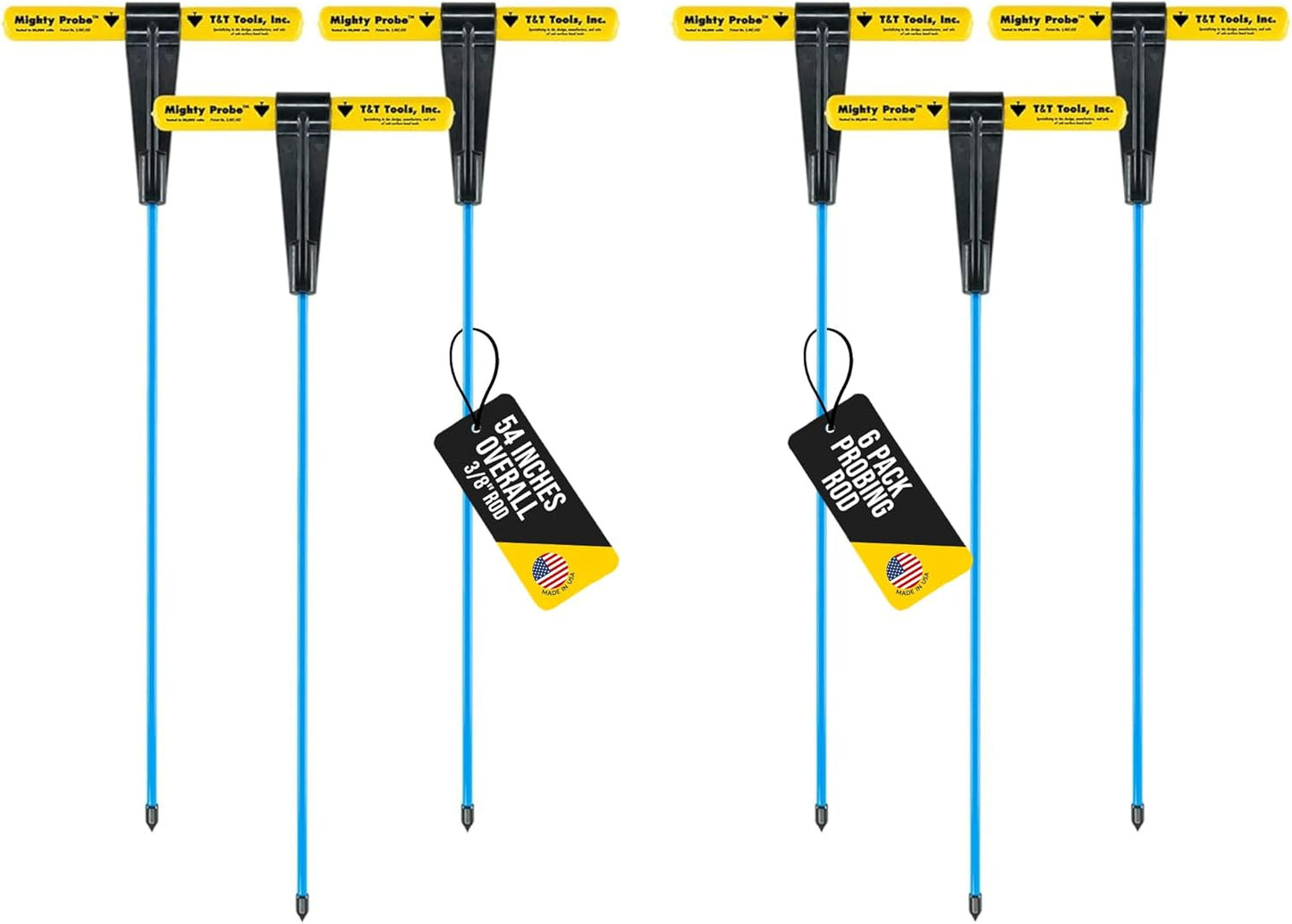 T&T Tools 54-Inch Mighty Probe Insulated Metal Soil Probe – 3/8" Metal Round Rod, Heavy Duty Design for Easy Penetration & Withdrawal, Soil Testing & Landscaping Tools, T-Handle, USA-Made-6 Pack