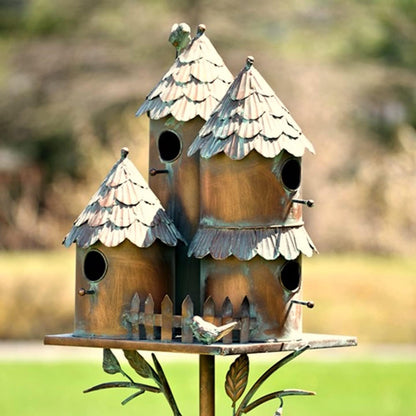 Large Copper Colored Multi-Birdhouse Stakes, Room for 4 Bird Families in Each ASIN: B09QHC67VL (Cylinders with Fence)