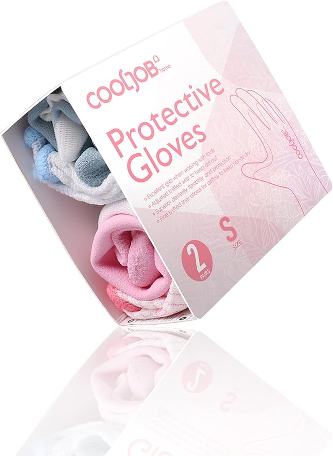 COOLJOB 2 Pairs Gardening Gloves for Women Ladies, Breathable Rubber Coated for Yard Garden, Outdoor Indoor Protective Work with Grip, Small Size, Blue & Pink