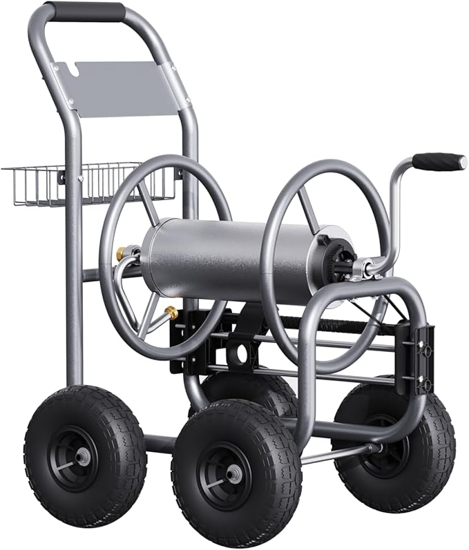 Giraffe Tools Hose Reel Cart with Wheels - Heavy Duty Industrial Hose Reel for Outside, 250-Feet of 5/8" Hose Capacity, Hose Guide Pre-Installed