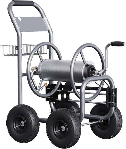 Giraffe Tools Hose Reel Cart with Wheels - Heavy Duty Industrial Hose Reel for Outside, 250-Feet of 5/8" Hose Capacity, Hose Guide Pre-Installed