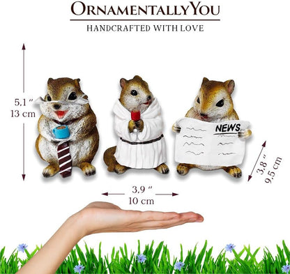 OrnamentallyYou Spring & Summer-Themed Garden Statues – Adorable Outdoor Decor for Lawn, Patio & Porch (Whimsical Chipmunk Trio Set of Three Figurines, 5" Cute Desk Decor and Garden Statues)