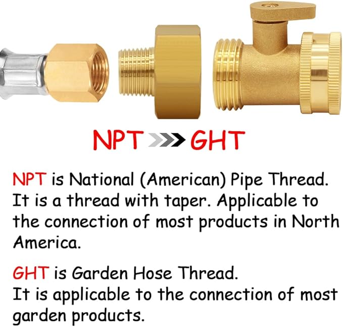 Brass Garden Hose Adapter 3/4" GHT Female to 3/8" NPT Male Thread Reducer Water Hose Nipple Reducing Convert Pipe Fittings Connector (Pack of 2)