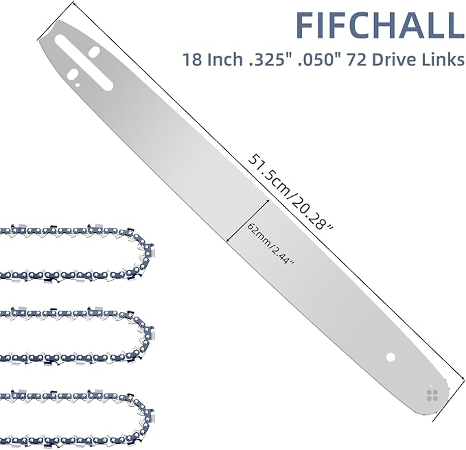 18 Inch Chainsaw Bar and M72 Chain Combo Fit Husqvarna, .325" Pitch .050" Gauge 72 Drive Links Replacement Chains Fit Husqvarna 435, 440, 545, 345, 350, 51, 55 RANCHER, 550XP (3 Chains+ 1 Bar)
