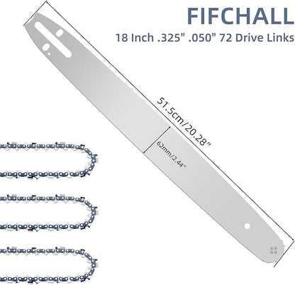 18 Inch Chainsaw Bar and M72 Chain Combo Fit Husqvarna, .325" Pitch .050" Gauge 72 Drive Links Replacement Chains Fit Husqvarna 435, 440, 545, 345, 350, 51, 55 RANCHER, 550XP (3 Chains+ 1 Bar)