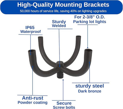 ledmo Tenon Adaptor Bullhorn Bracket-with 2-3/8in Round Quad 90 Degree Sturdy Steel Extension Bracket Arm for Slip Fit Lights Parking Lot Shoebox Fixture Street Light Rust-Proof