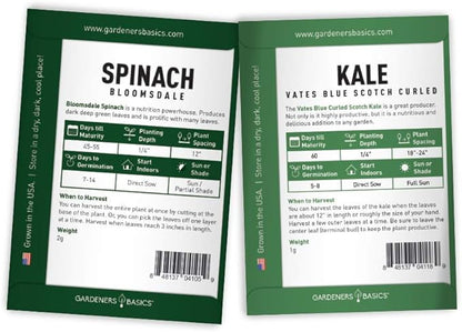 Gardeners Basics Lettuce and Greens Heirloom Vegetable Seed Non-GMO Seeds for Planting Indoors and Outdoor - Lettuce Buttercrunch, Romaine, Arugula, Kale and Spinach, Pack of 5