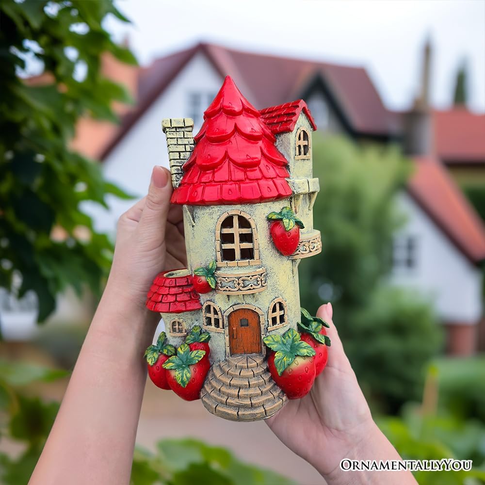 OrnamentallyYou Spring & Summer-Themed Garden Statues – Adorable Outdoor Decor for Lawn, Patio & Porch (Solar Powered Strawberry Fairy Home Garden Statue, 10" Unique Spring Decoration)