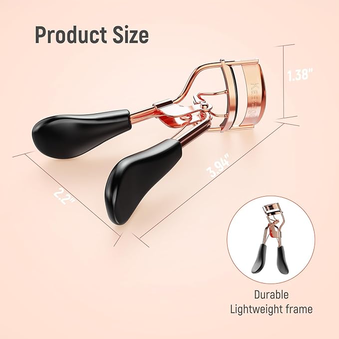 Kaasage Eyelash Curler for Lift and Curl, Professional Stainless Steel Makeup Eyelash Tool with Ergonomic Handle & 6 Replacement Pads for Long-Lasting Results