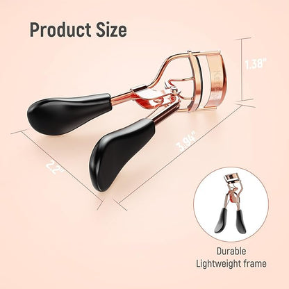 Kaasage Eyelash Curler for Lift and Curl, Professional Stainless Steel Makeup Eyelash Tool with Ergonomic Handle & 6 Replacement Pads for Long-Lasting Results