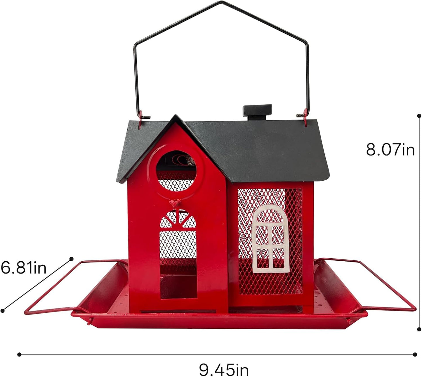 Solar Bird Feeder House for Outdoors – Red Metal Hanging Bird Feeder with Solar Light, Decorative Bird House Feeder for Cardinals, Finches, and Wild Birds, Weatherproof Backyard Garden Decor
