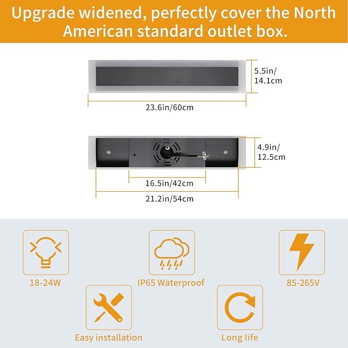 Upgrade Widened 2 Pack 23.6inch Outdoor Wall Sconce, Dimmable Modern LED Wall Light, 3000K-6000K, IP65 Waterproof, Black Wall Mount Lighting for Exterior Home, Porch, Garage with Remote Control