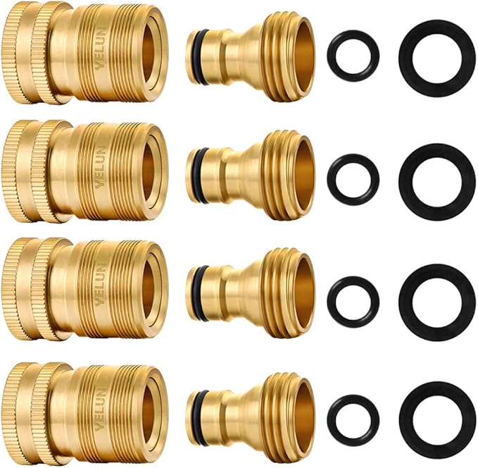 Garden Hose Quick Connect Solid Brass 3/4 inch GHT Internal Thread Quick Connector Fittings No-Leak Water Hose Female and Male product adapters (4 SETS)