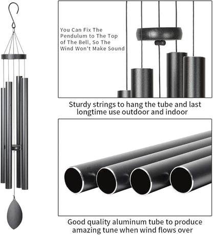 Large Wind Chimes Outside Deep Tone,44" Memorial Wind Chimes Outdoor with 4 Heavy Tubes Soothing Melody Sympathy Gift for Mom Patio Hanging Decor