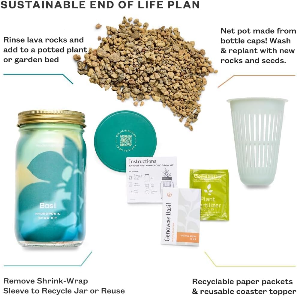 Modern Sprout Garden Jar Gift Pack - Self-Watering Hydroponics Growing System Kit with Organic Herb Seeds - Seed Starter Kit for Indoor Herb Garden - Home Decor & Gifting - Basil, Parsley & Mint