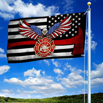 FLAGWIX American Firefighter Grommet Flag - The Thin Red Line THH3382GFv1, 3x5 ft., No Pole Rings - USA Heavy Duty Canvas Cotton - Durable Indoor Outdoor