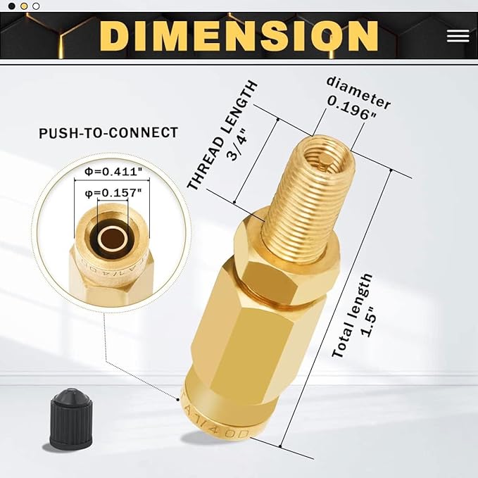 5 Packs 1/4" Air Value Inflation Schrader Valve, Schrader Valve Adapter with Push to Connect Button for 1/4" OD Air Hose Fittings for Semi Trucks Trailers