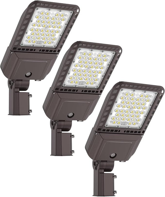 LED Parking Lot Lights Outdoor 150W Slip Fitter Pole Mount Outdoor Street Light with Dusk-to-Dawn Photocell 100-277V IP65 Waterproof Commercial Area Lighting for Parking Lot, Roadways 3Pack
