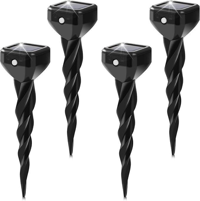 2025 Upgraded Mole & Snake & Skunk & Rabbit Repellent Solar Powered, Ultrasonic Deterrent, IP65 Waterproof, Effective Get Rid of Gopher Raccoon Vole Groundhog Chipmunk for Yard Lawn Garden, 4-Pack