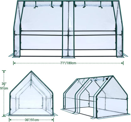 Ohuhu Portable Mini Greenhouse, 71"x36"x36" Greenhouses for Outdoors with Dual Large Zipper Doors & Ground Stakes, Waterproof & UV Protected Plastic Green House for Outside Garden Patio Transparent