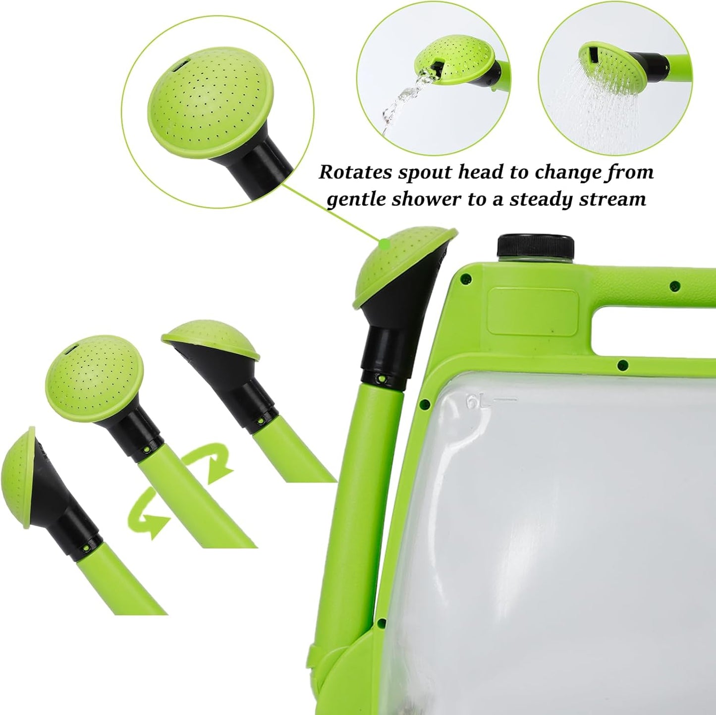 6L Foldable Clear Plastic Watering Can with Rotating Nozzle Long Spout Ideal for Indoor and Outdoor Gardening - Green