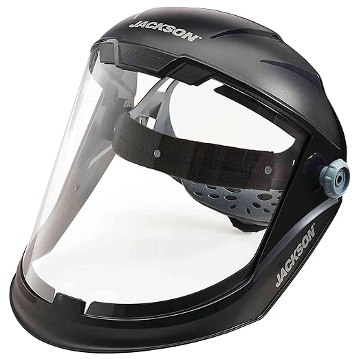 Jackson Safety Lightweight MAXVIEW Premium Face Shield - Mask with 370 Speed Dial Ratcheting Headgear, ANSI Z87.1, for Work, Grinding, Cutting - Uncoated - Clear Tint