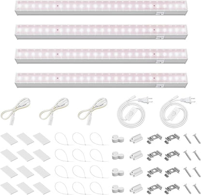 Barrina Grow Light for Indoor Plants, Full Spectrum Sunlight, 1ft Grow Lamp, LED Grow Light Bulbs, T5 Grow Light Strip, Plug and Play, Pinkish White, 4-Pack