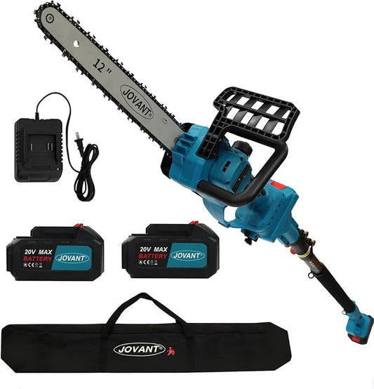 12 inch Cordless Pole Saw with 2 Max 20V*4Ah Batteries, Electric Pole Saw Battery Powered,15-Foot Reach for Tree Trimming
